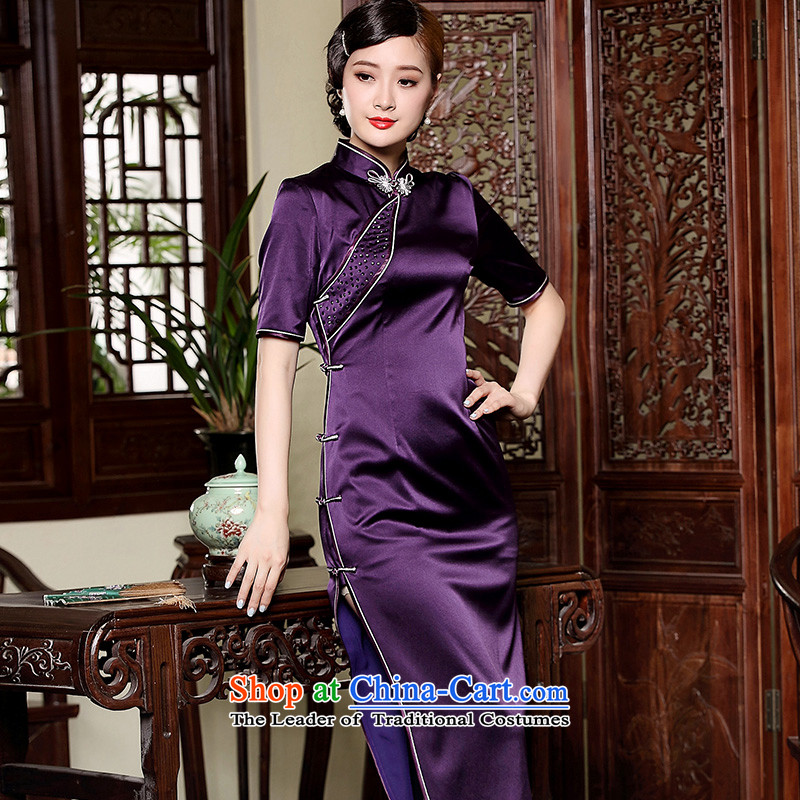 The fall of the new seal nail-joo Silk Cheongsam herbs extract long improved high-end elegant evening dresses dresses purple XXXL pre-sale 20 days, and seal of , , , shopping on the Internet