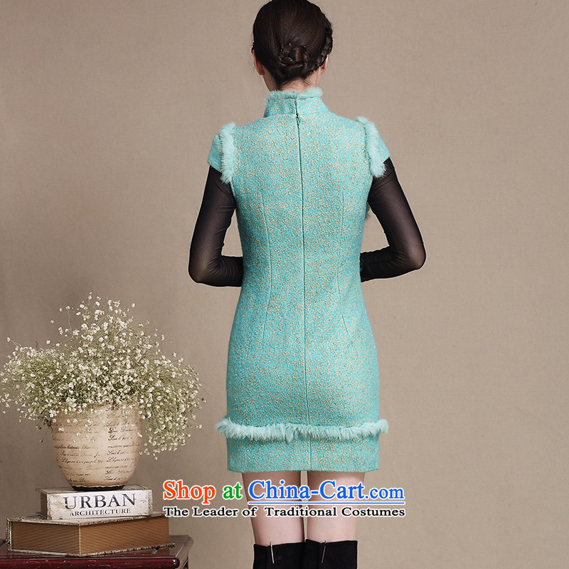 The 2015 autumn 歆 deplores the snow winter clothing qipao thick hair gross? For Stylish retro improved embroidery qipao cheongsam dress Warm Y3196 thick green ink 歆 (MOXIN, L) , , , shopping on the Internet
