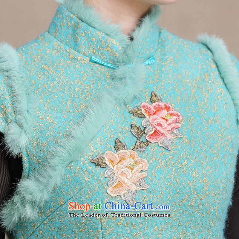 The 2015 autumn 歆 deplores the snow winter clothing qipao thick hair gross? For Stylish retro improved embroidery qipao cheongsam dress Warm Y3196 thick green ink 歆 (MOXIN, L) , , , shopping on the Internet