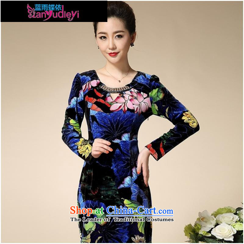 September Girl Store _2015 autumn new upscale, Kim velvet long-sleeved large 40-50 in older MOM pack?XXXL green