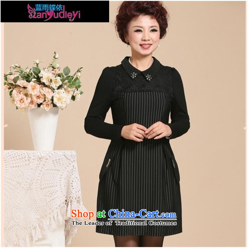 September Girl Store *2015 new moms with autumn graphics in long-sleeved thin large older women in lace long middle-aged black skirt XXL 100-108, suitable for blue rain butterfly according to , , , shopping on the Internet