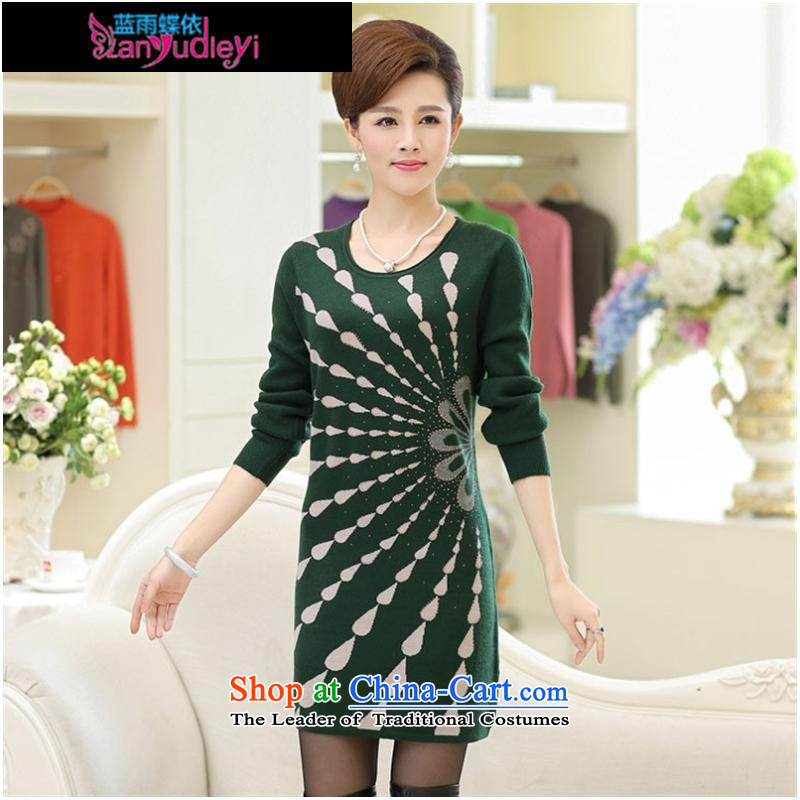 September Girl Store * Autumn Knitted Shirt long-sleeved blouses and large relaxd mother in older women's sweet girl Green 120 T-shirt leisure blue rain butterfly according to , , , shopping on the Internet