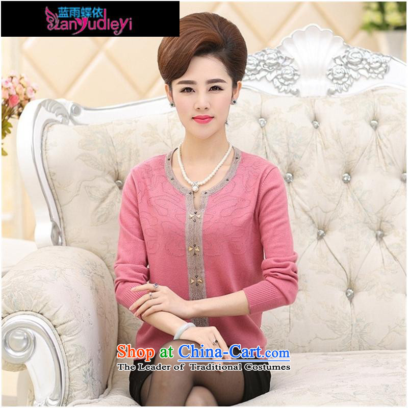 September female boutiques in new elderly *2015 women fall inside a long-sleeved Knitted Shirt middle-aged moms with large round-neck collar Woolen Sweater Knit pink 115 Blue rain butterfly according to , , , shopping on the Internet