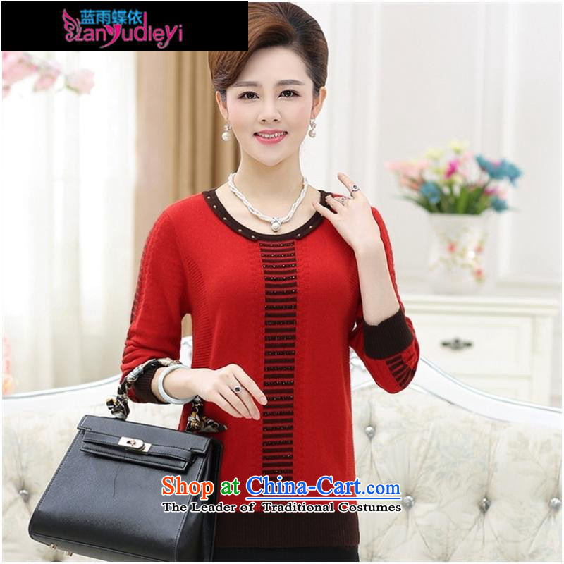 September female boutiques in older women's * Relaxd large long-sleeved middle-aged women Knitted Shirt with load autumn tiao mother fleece clothing knitwear XXXL, yellow butterflies in accordance with , , , Blue rain shopping on the Internet