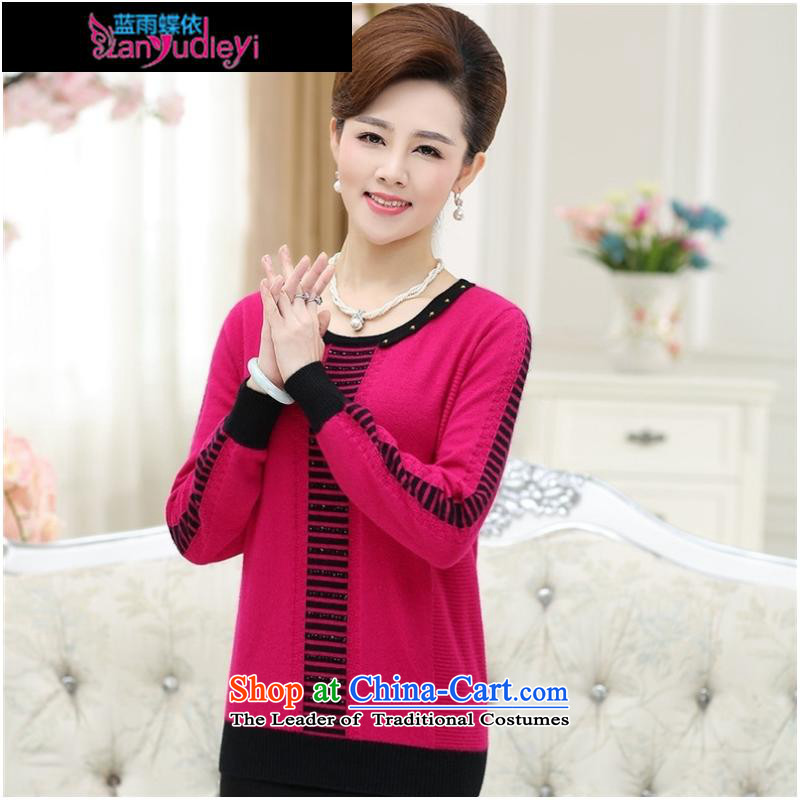 September female boutiques in older women's * Relaxd large long-sleeved middle-aged women Knitted Shirt with load autumn tiao mother fleece clothing knitwear XXXL, yellow butterflies in accordance with , , , Blue rain shopping on the Internet