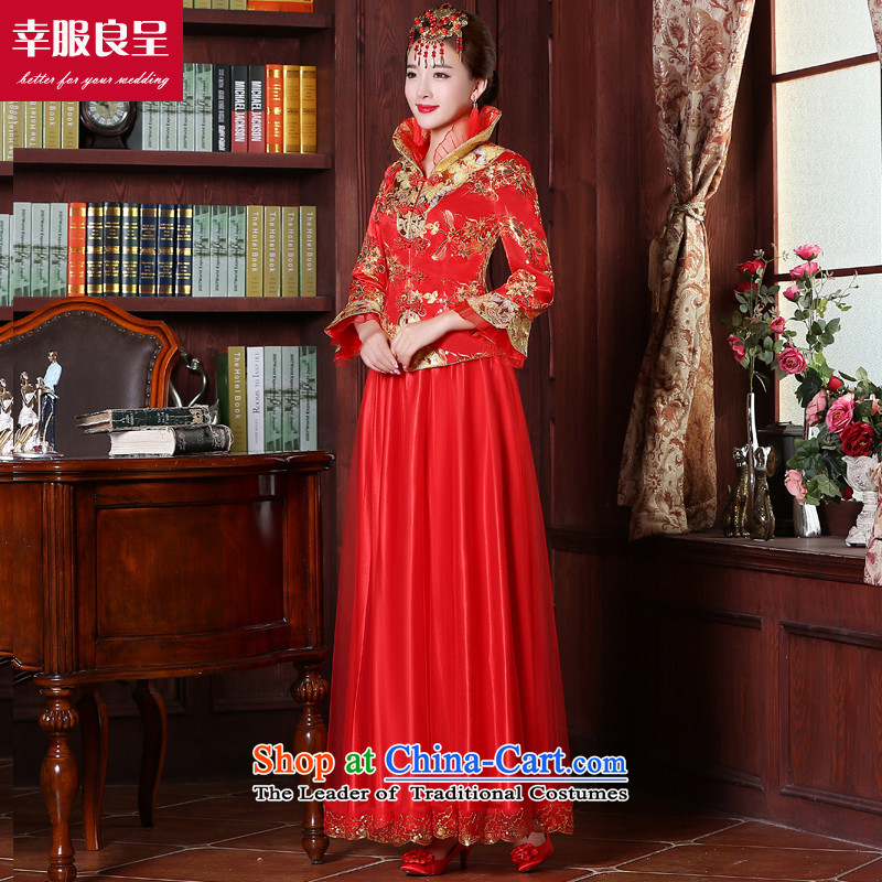 The bride wedding dress 2015 Sau Wo Service new services red Chinese qipao bows dress long ancient wedding dress for long winter dress + model with 68 head-dress - pre-sale of new products 5 day shipping services have M-leung , , , shopping on the Interne