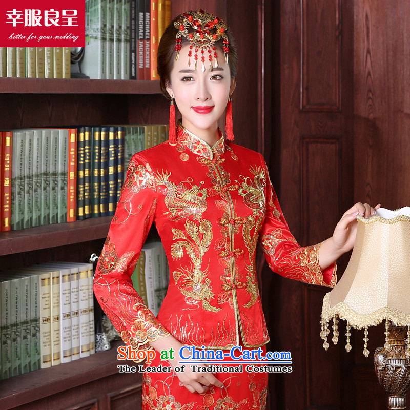 Red bows service bridal dresses wedding dress of autumn and winter improved Chinese wedding dress long dragon use su wo service, long-sleeved dress autumn + model with 68 Head Ornaments , L, a service-leung , , , shopping on the Internet