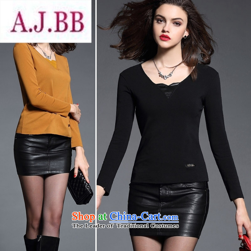 Ms Rebecca Pun stylish shops European site female pure cotton, her forming the spell checker shirt wild long-sleeved T-shirt, forming the yellow M,A.J.BB,,, Yi shopping on the Internet