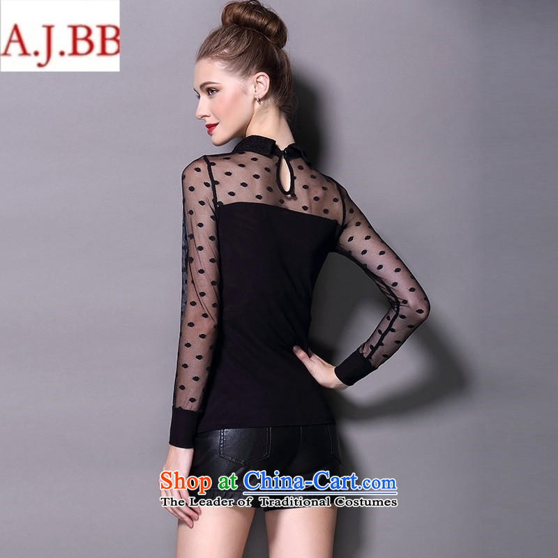 Orange Tysan * European site fall 2015 shirts larger female sexy lace stitching Mesh long-sleeved shirt black M,A.J.BB,,, forming the Online Shopping
