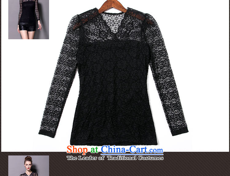 Orange Tysan * European and American Women's autumn and winter new long-sleeved pullover, forming the Netherlands lace stitching Mesh sexy V-neck shirt Black XL Photo, forming the basis, prices, brand platters! The elections are supplied in the national character of distribution, so action, buy now enjoy more preferential! As soon as possible.