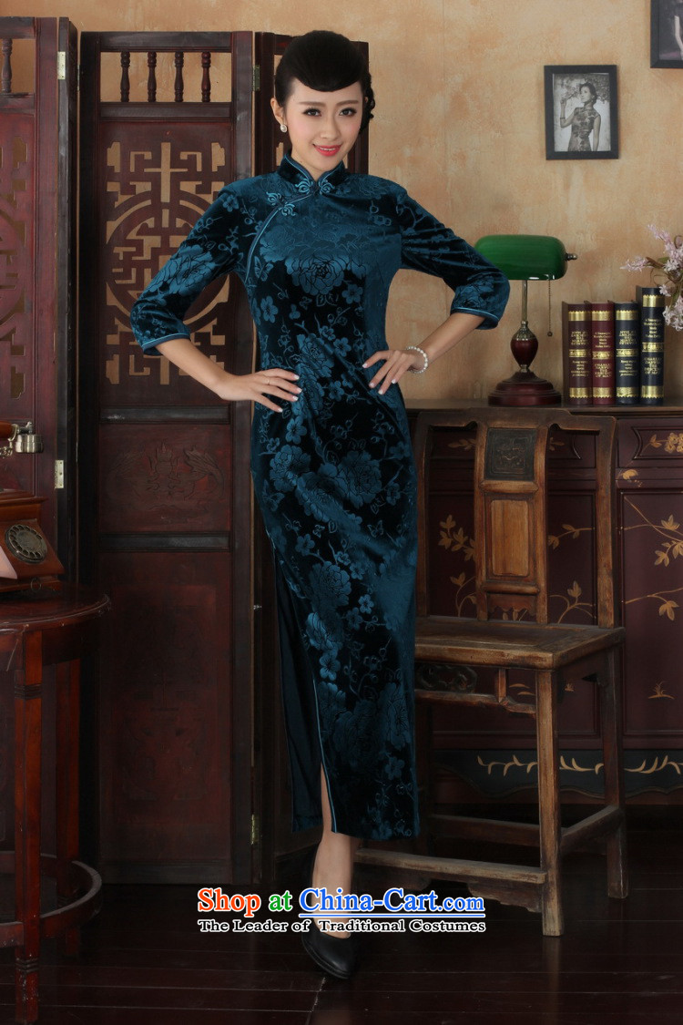 Mrs Ingrid Yeung economy Overgrown Tomb New Pure Color Chinese elastic Kim long wool collar manually Tang Dynasty Sau San qipao detained dresses blue S picture, prices, brand platters! The elections are supplied in the national character of distribution, so action, buy now enjoy more preferential! As soon as possible.