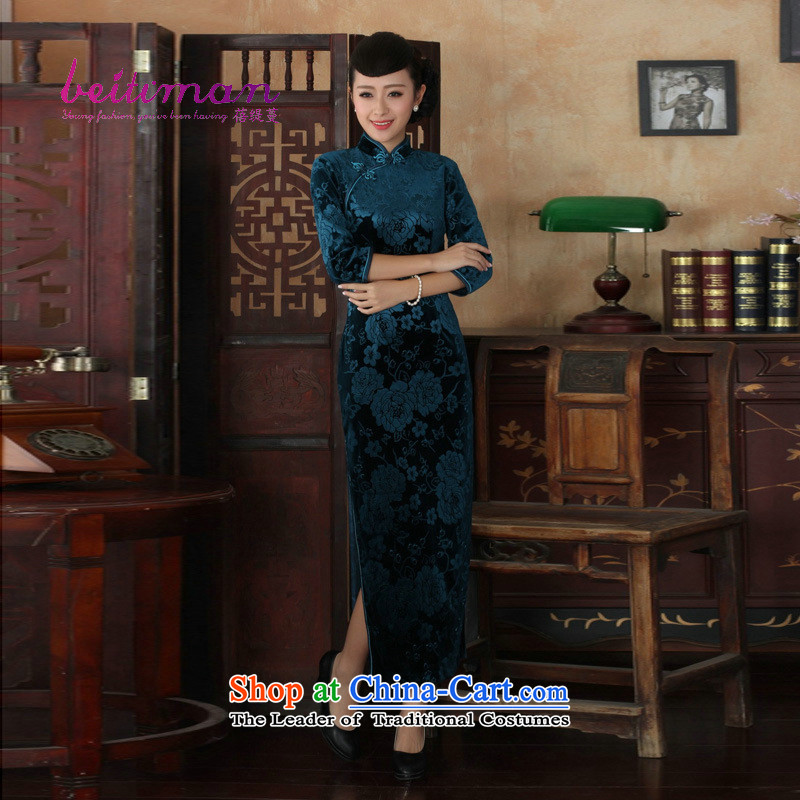 Mrs Ingrid Yeung economy Overgrown Tomb New Pure Color Chinese elastic Kim long wool collar manually Tang Dynasty Sau San qipao detained dresses blue , Mrs Ingrid Yeung economy Overgrown Tomb , , , shopping on the Internet