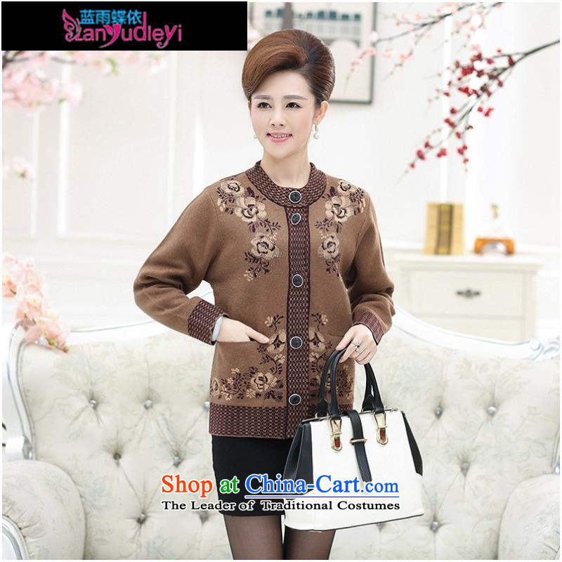 September female boutiques in older women's * thick sweater cardigan jacket Fall/Winter Collections round-neck collar pockets with larger knitted mother woolen sweater, Cheong Wa XL, blue rain butterfly according to , , , shopping on the Internet