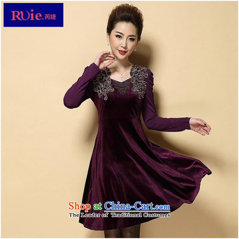 And involved shops new_ Autumn _2015 middle-aged women large decorated in golden plush mother long-sleeved dresses purple?4XL