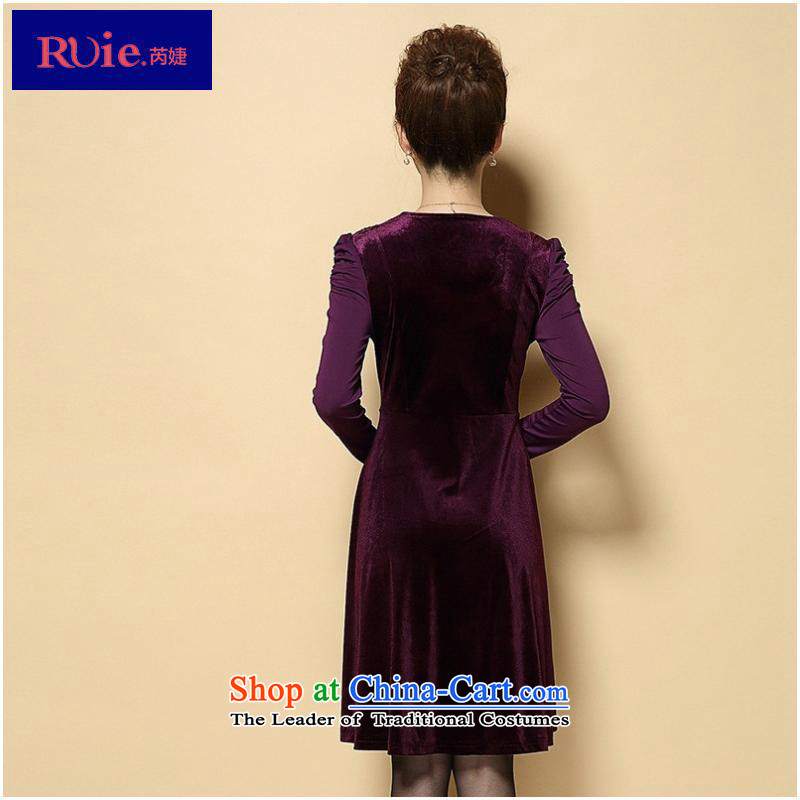And involved shops new) Autumn *2015 middle-aged women large decorated in golden plush mother long-sleeved dresses purple and Jie (rvie. 4XL,) , , , shopping on the Internet