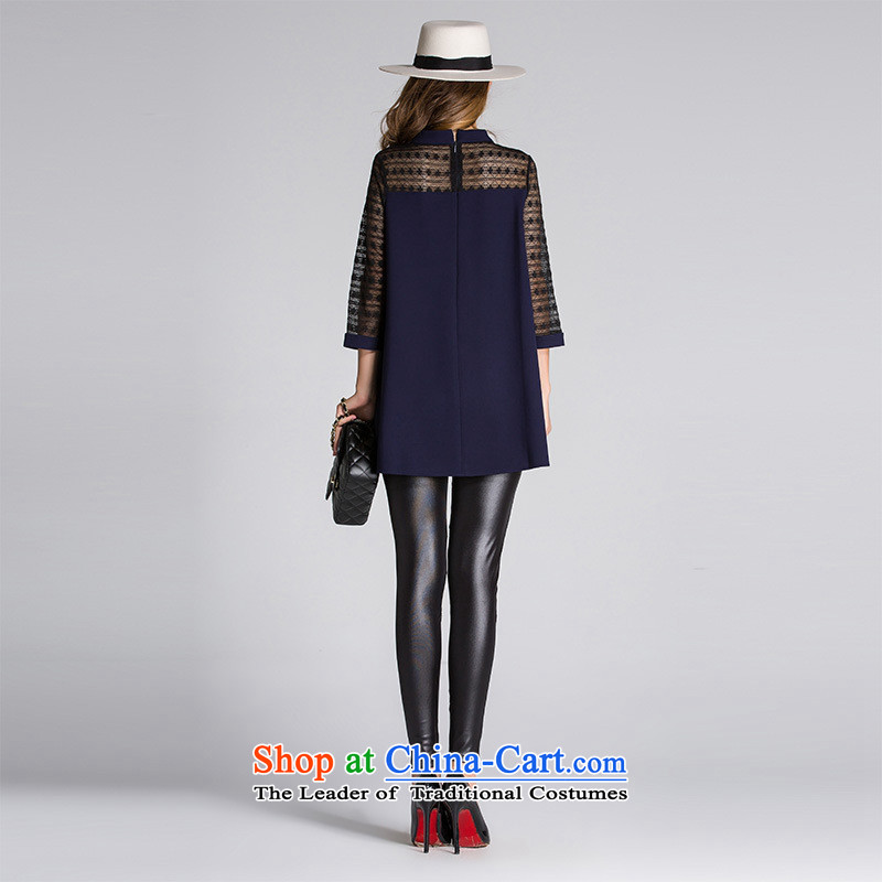 The European station 2015 Autumn Hamilton high-end female lace stitched cotton knit collar 7 Cuff A loose coat red T-shirt , blue rain butterfly according to , , , shopping on the Internet