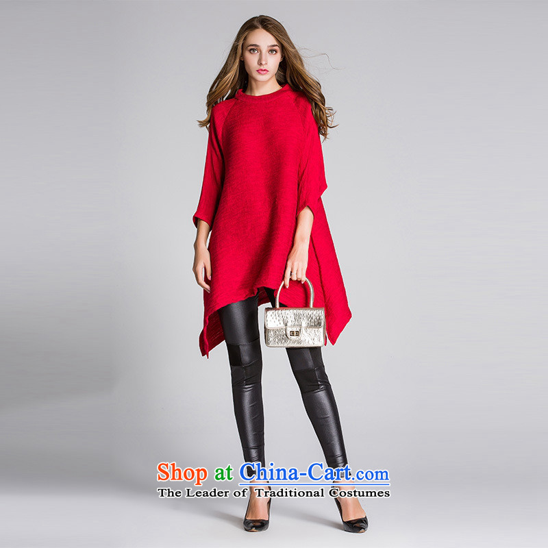 The autumn 2015 European and American women Hami replacing round-neck collar 7 cuff does not rule under the loose coat T-shirts pure colors red , blue rain butterfly according to , , , shopping on the Internet