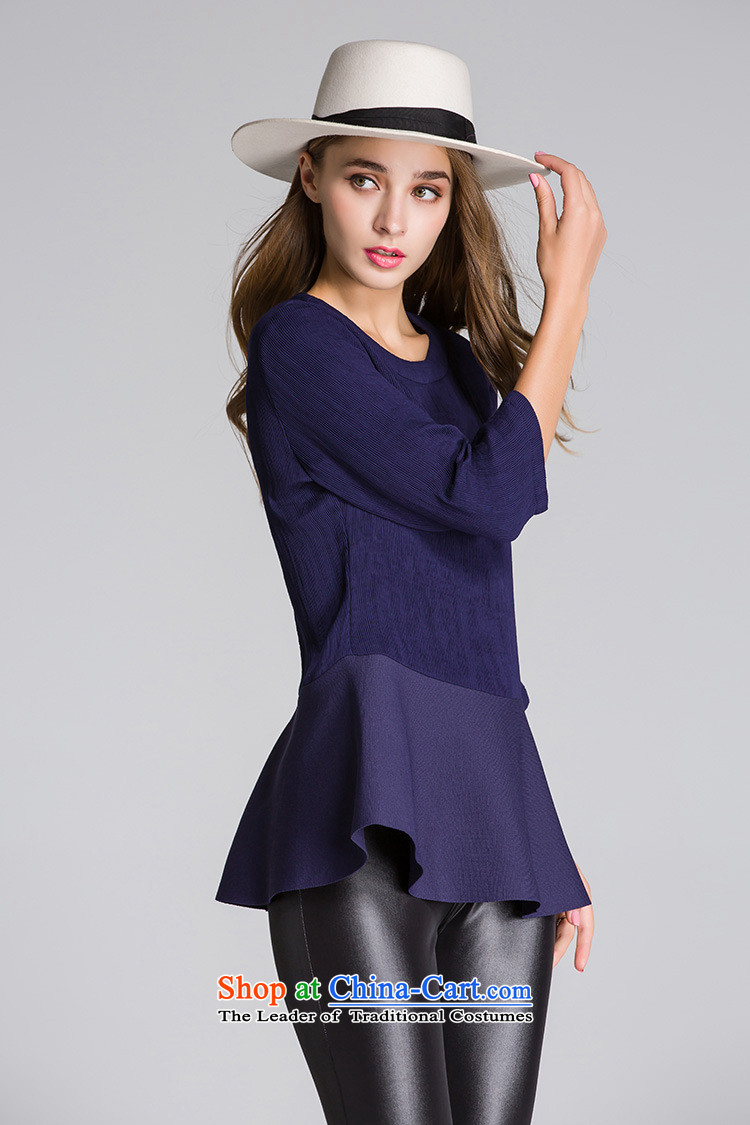 Hami 2015 autumn and winter new European and American women wear T-shirt with round collar 7 knitting T-shirt-sleeves Sau San deep blue T-shirt M, prices, brand image of Platters! The elections are supplied in the national character of distribution, so action, buy now enjoy more preferential! As soon as possible.