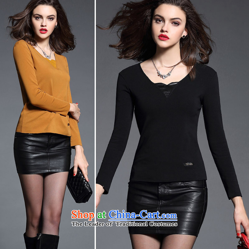 Mano-hwan's European site high-end female pure cotton, her forming the spell checker shirt wild long-sleeved T-shirt, forming the yellow M card shan yi (KASHAN.JJ CHRISTMASTIME) , , , shopping on the Internet
