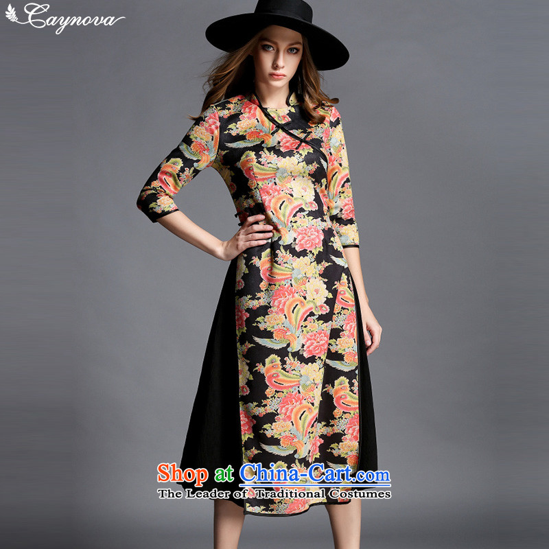 Caynova2015 autumn and winter new retro China wind qipao suede stamp of the forklift truck long skirt color pictures of the Sau San?XXL