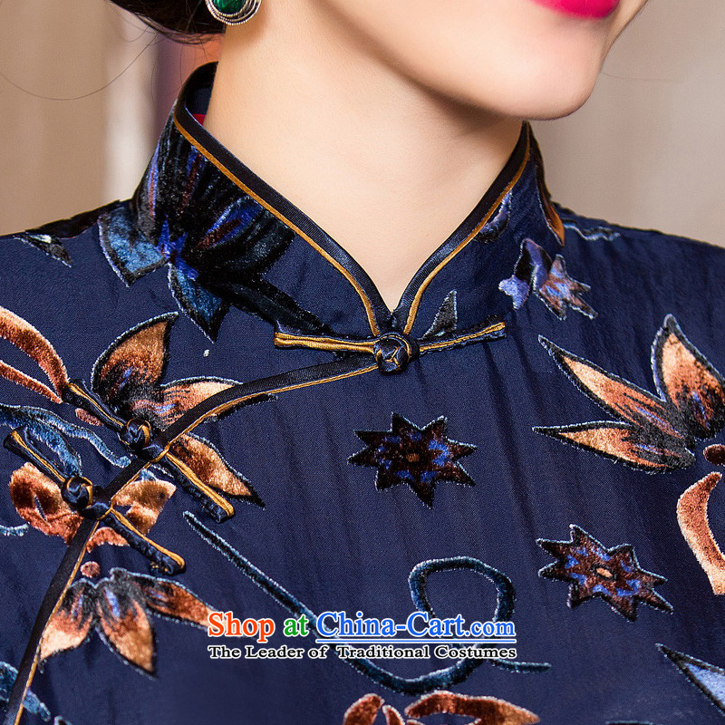 The cross-sa blue land 2015 Silk Velvet qipao black skirt with retro style qipao autumn skirt the new improved picture color L HY6111 qipao the cross-sa , , , shopping on the Internet