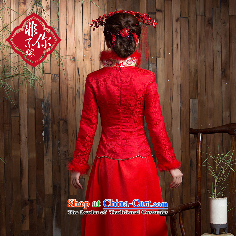 Non-you do not marry 2015 new bride gross for long-sleeved red retro autumn and winter cheongsam wedding bows services for larger long skirt back door onto red , L, non-you do not marry shopping on the Internet has been pressed.