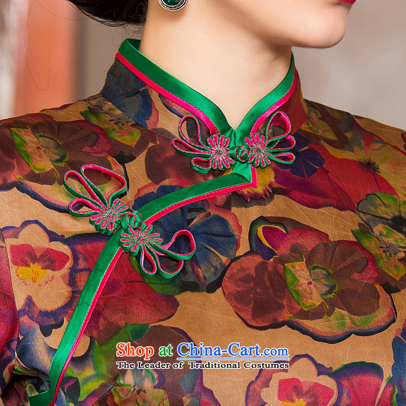 Mr Yuen Wah 2015 Autumn modesty jar cloud yarn qipao skirt new heavyweight Silk Cheongsam improvement of Chinese antique dresses Long Tan XXL, HYX6091 Yuan (YUAN SU) , , , shopping on the Internet