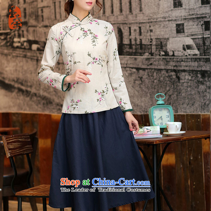 The qin designer original female hand-held a mock-neck piping long-sleeved improved cotton linen CHINESE CHEONGSAM Tang blouses mq1105005 day lilies in a M Ink Qin , , , shopping on the Internet