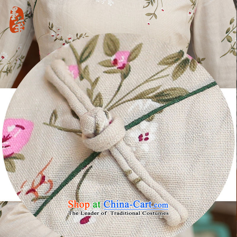The qin designer original female hand-held a mock-neck piping long-sleeved improved cotton linen CHINESE CHEONGSAM Tang blouses mq1105005 day lilies in a M Ink Qin , , , shopping on the Internet