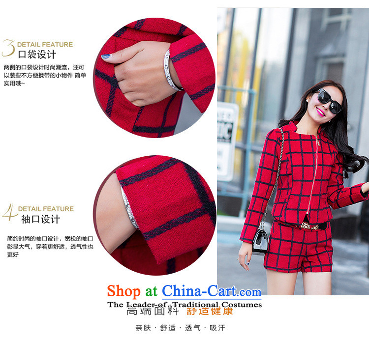 Memnarch 琊 Connie Shop 2015 autumn and winter new long-sleeved T-shirt will suit small gross Korean checked shorts two kits female RED M picture, prices, brand platters! The elections are supplied in the national character of distribution, so action, buy now enjoy more preferential! As soon as possible.