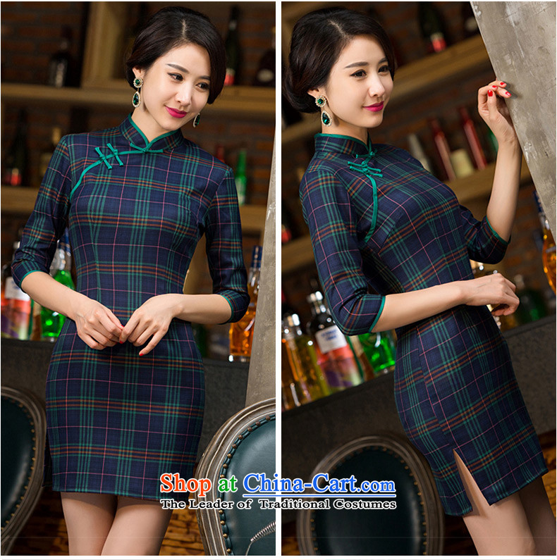 The litany of ink 歆 qipao autumn 2015 improved load Grid qipao skirt new stylish retro 7 Ms. cuff cheongsam dress M55142 DARK BLUE XL Photo, prices, brand platters! The elections are supplied in the national character of distribution, so action, buy now enjoy more preferential! As soon as possible.
