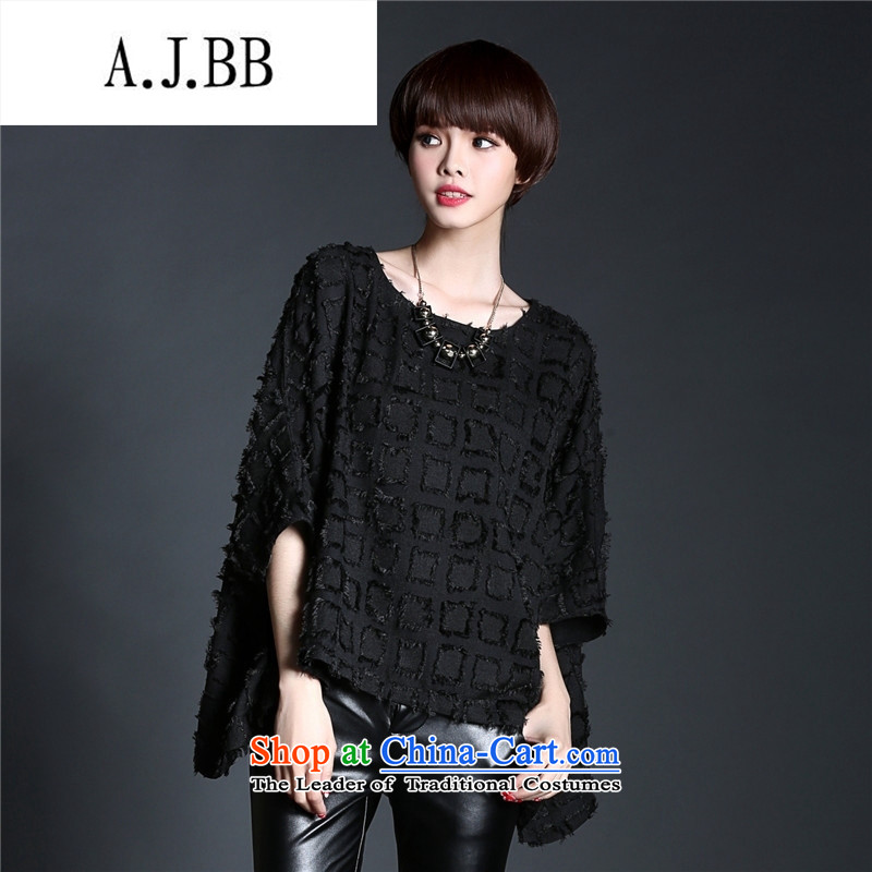 The new European and American Women 2015 Graphics thin large T-shirt bat sleeves in loose fit sleeve sweater in a compartment plush black are code