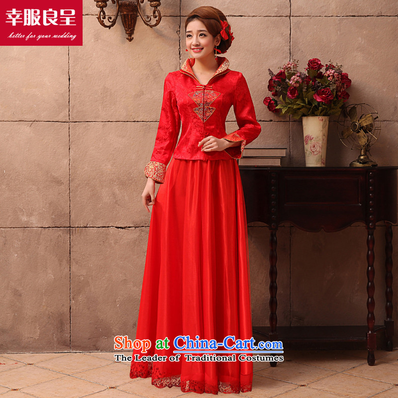 The privilege of serving the bride-leung wedding dress qipao Chinese wedding dress bows services 2015 new autumn and winter red retro winter long dress 2XL, privilege service-leung , , , shopping on the Internet