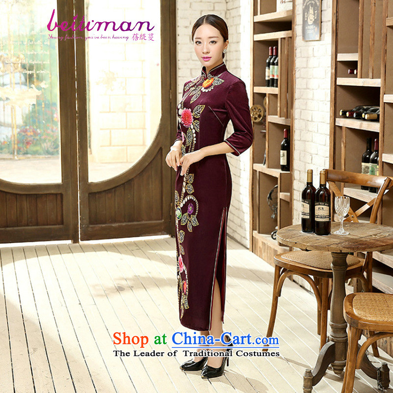 Mrs Ingrid Yeung economy Overgrown Tomb Tang dynasty women cheongsam positioning poster Stretch Wool collar manually gold disc allotted seven points cuff cheongsam dress?T0008?figure?XXL