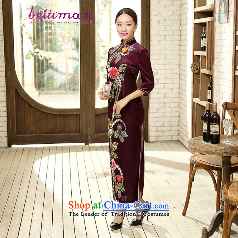 Mrs Ingrid Yeung economy Overgrown Tomb Tang dynasty women cheongsam positioning poster Stretch Wool collar manually gold disc allotted seven points cuff cheongsam dress T0008 figure XXL, beibei economy Overgrown Tomb , , , shopping on the Internet