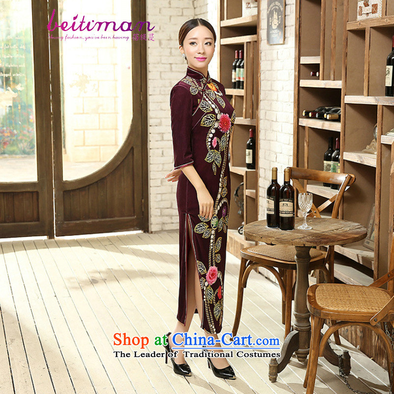 Mrs Ingrid Yeung economy Overgrown Tomb Tang dynasty women cheongsam positioning poster Stretch Wool collar manually gold disc allotted seven points cuff cheongsam dress T0008 figure XXL, beibei economy Overgrown Tomb , , , shopping on the Internet