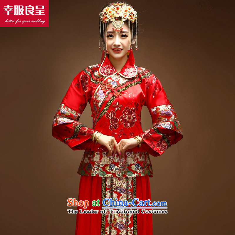 The privilege of serving-leung SOO wo service use 2015 New Dragon Chinese wedding dress red wedding dress Bridal Services long qipao bows skirt red chip Sau Wo Service Model with + 128 Head Ornaments?did not consider the concept of package Province _20