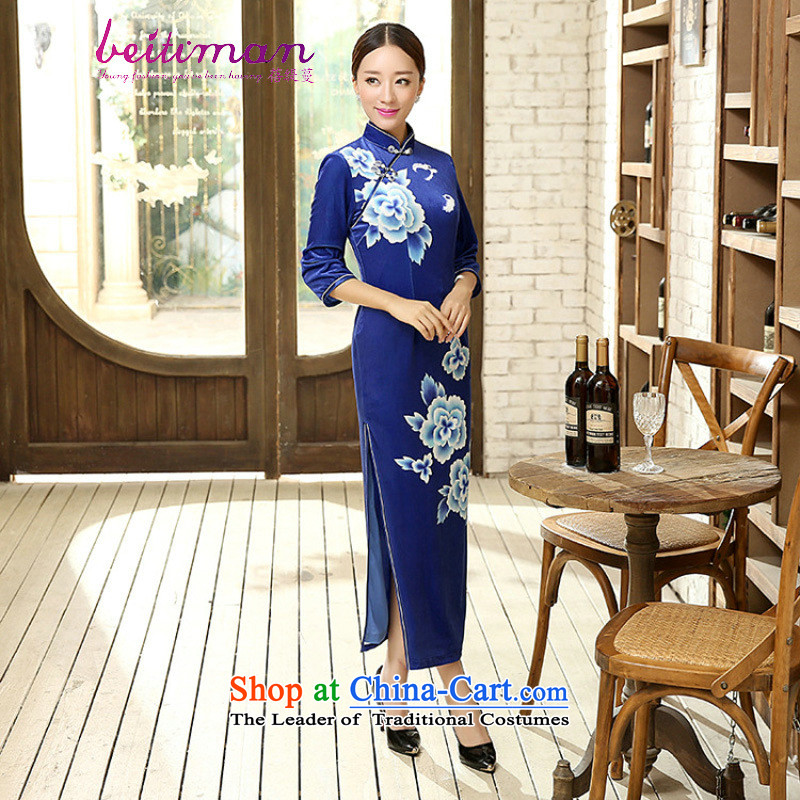 Mrs Ingrid Yeung economy with Tang Dynasty qipao Overgrown Tomb Chinese collar manually detained classical stretch of 7 gold velour long-sleeved cheongsam dress female figure XXXL, beibei economy Overgrown Tomb , , , shopping on the Internet