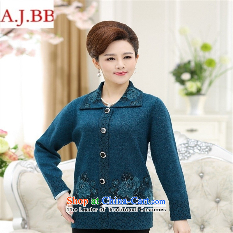 Orange Tysan *2015 autumn and winter in the number of older women's new product gold lapel stamp buckle mother woolen coats cardigan gross? Diamond blue 110,A.J.BB,,, shopping on the Internet