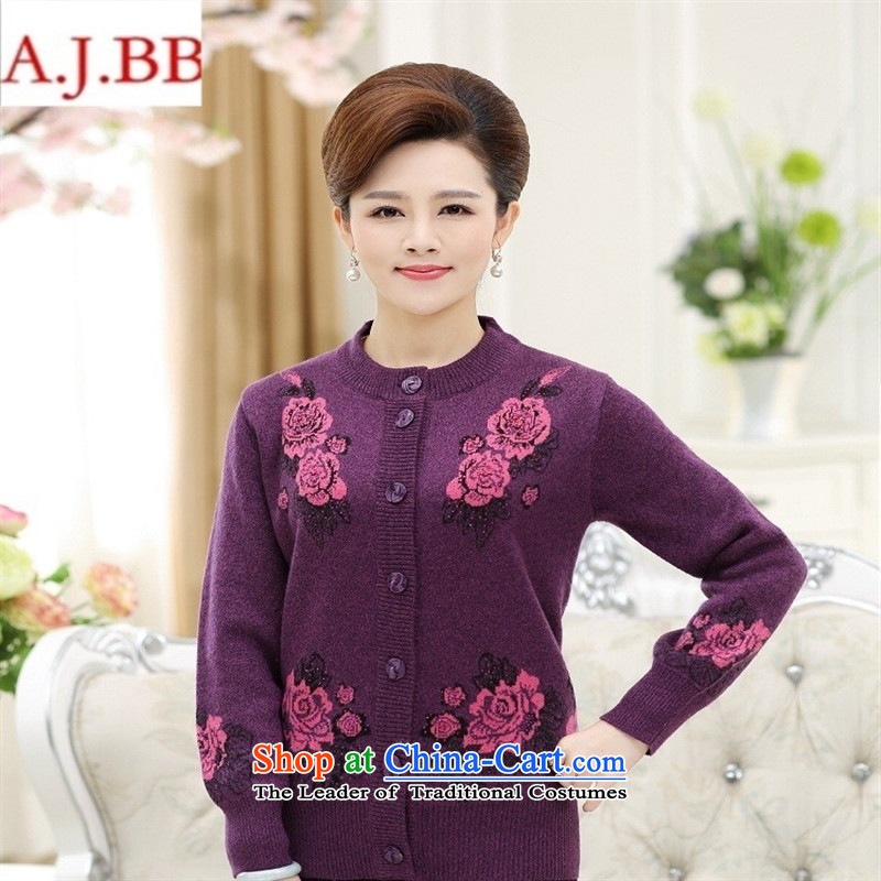 Orange Tysan *2015 autumn and winter in the number of older women's new product gold stamp buckle leisure mother woolen coats cardigan gross? 110,A.J.BB,,, Purple Shopping on the Internet