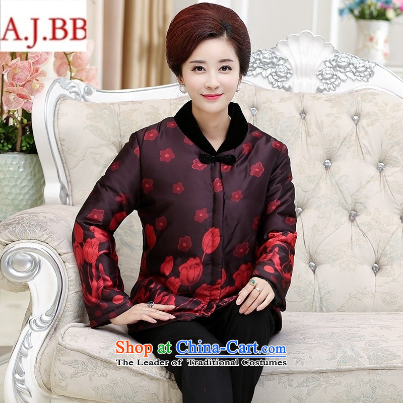 Orange Tysan *2015 in older women filling cotton feather collar niba flower stamp pocket clip cotton stealth cotton coat jacket red XL,A.J.BB,,, shopping on the Internet