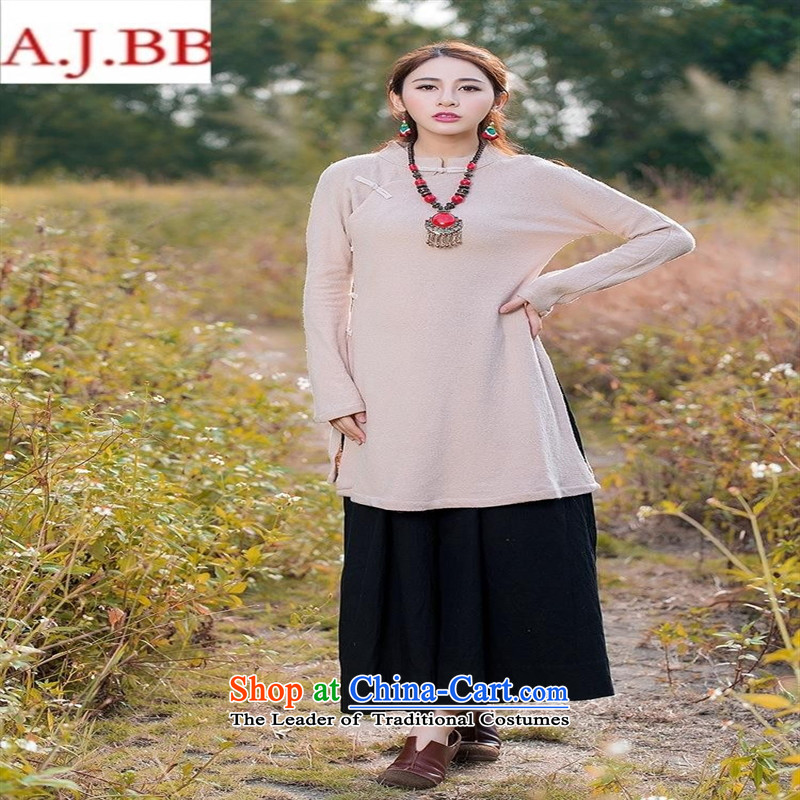 Orange Tysan *NT9345 arts van 2015 autumn and winter tea services retro-collar is pressed to tie in long sleeves shirt cashmere female ma natural S,A.J.BB,,, shopping on the Internet