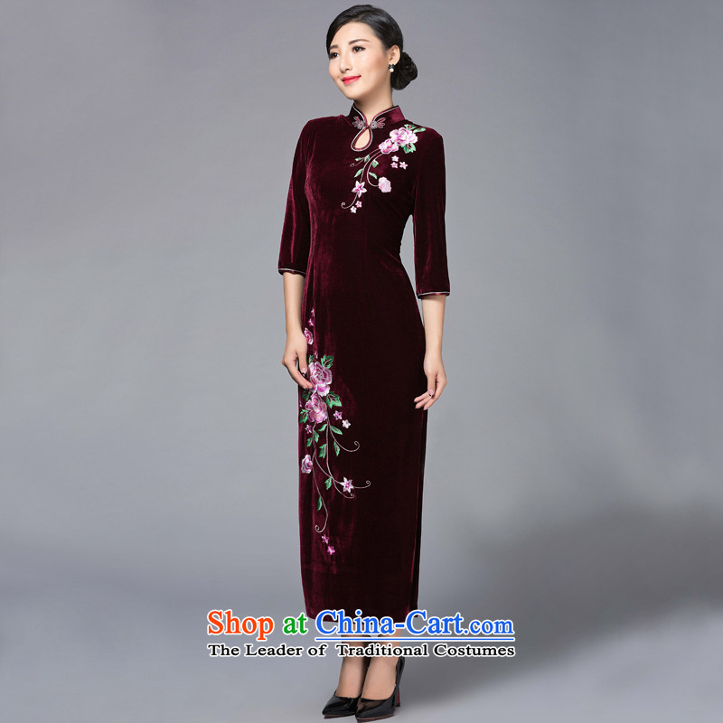 Joe was aristocratic Kim scouring pads embroidered banquet、Qipao Length of autumn and winter retro Tang dynasty SRXH008 wine red XL,CHOSHAN LADIES,,, shopping on the Internet