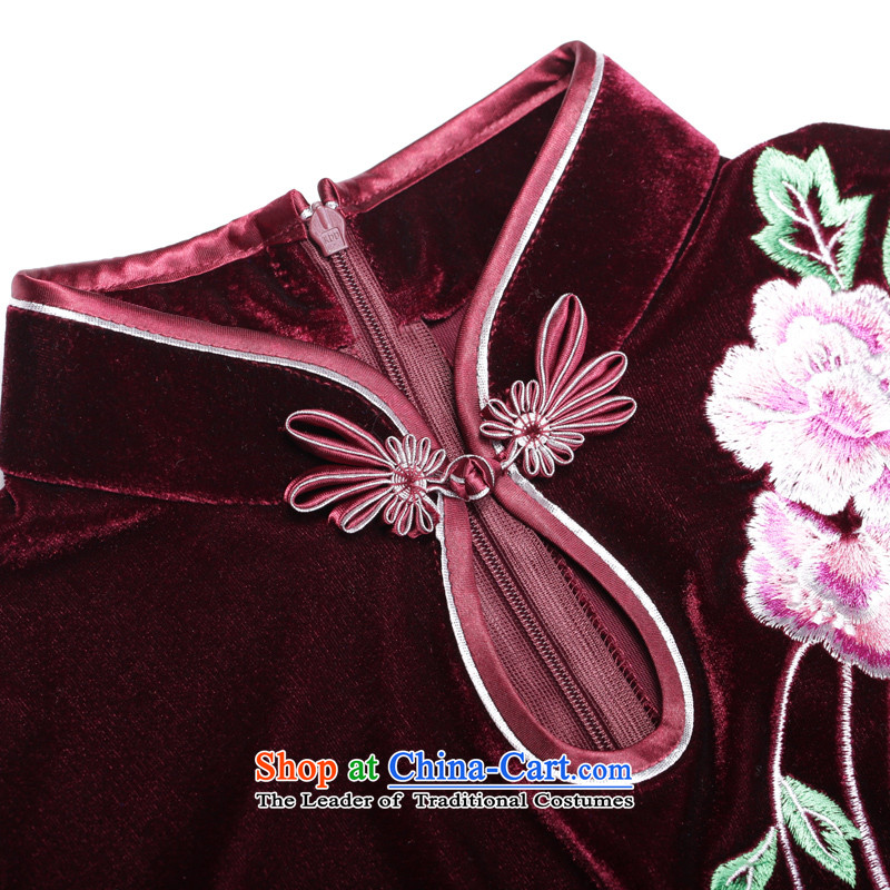 Joe was aristocratic Kim scouring pads embroidered banquet、Qipao Length of autumn and winter retro Tang dynasty SRXH008 wine red XL,CHOSHAN LADIES,,, shopping on the Internet