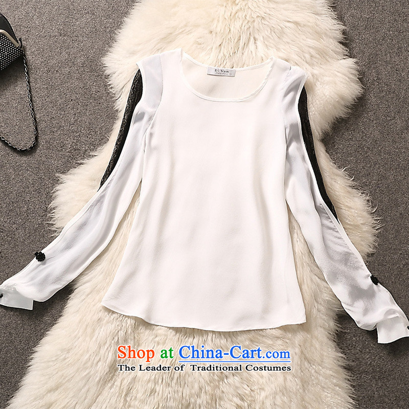 The main European Women 2015 Autumn site with high-end sauna Jamsil silk stitching lace long-sleeved T-Shirt   solid color T-shirt , blue rain butterfly white to , , , shopping on the Internet