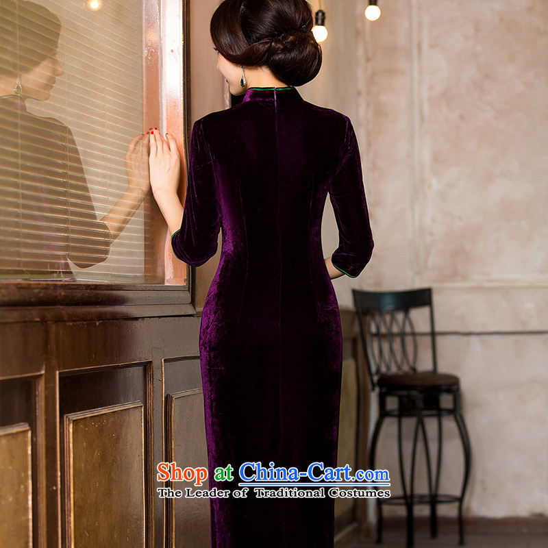 The cross-SA-picture information for autumn and winter 2015 scouring pads cheongsam dress seven long-sleeved banquet Sau San qipao skirt HY 7119  M, the cross-sa Purple Shopping on the Internet has been pressed.