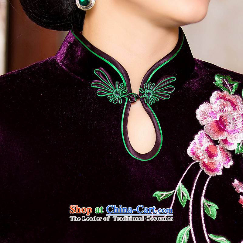 The cross-SA-picture information for autumn and winter 2015 scouring pads cheongsam dress seven long-sleeved banquet Sau San qipao skirt HY 7119  M, the cross-sa Purple Shopping on the Internet has been pressed.
