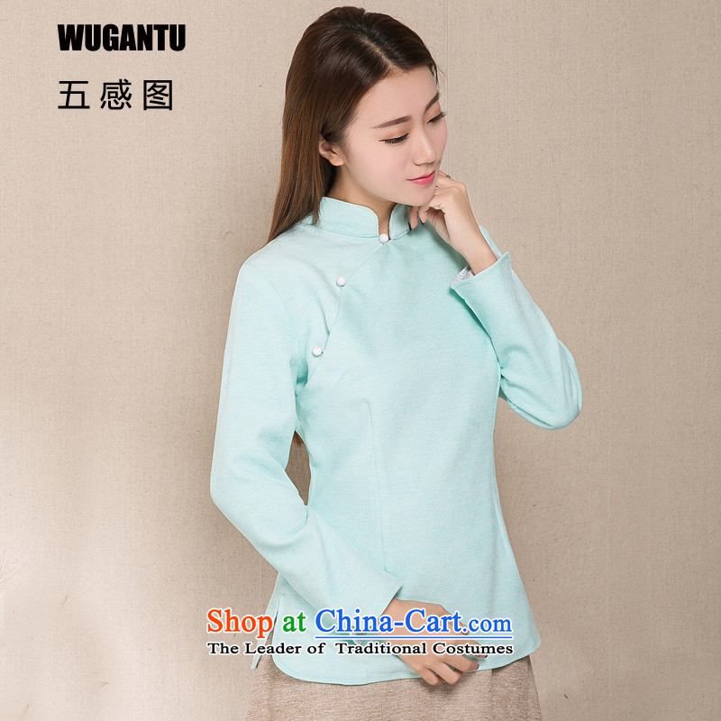 The five senses figure for autumn and winter by the new chinese women China wind of ethnic Han-Tang dynasty improved gross shirt? short two kits cheongsam dress WGT1296 Sky Blue , L, five-sense figure (WUGANTU) , , , shopping on the Internet