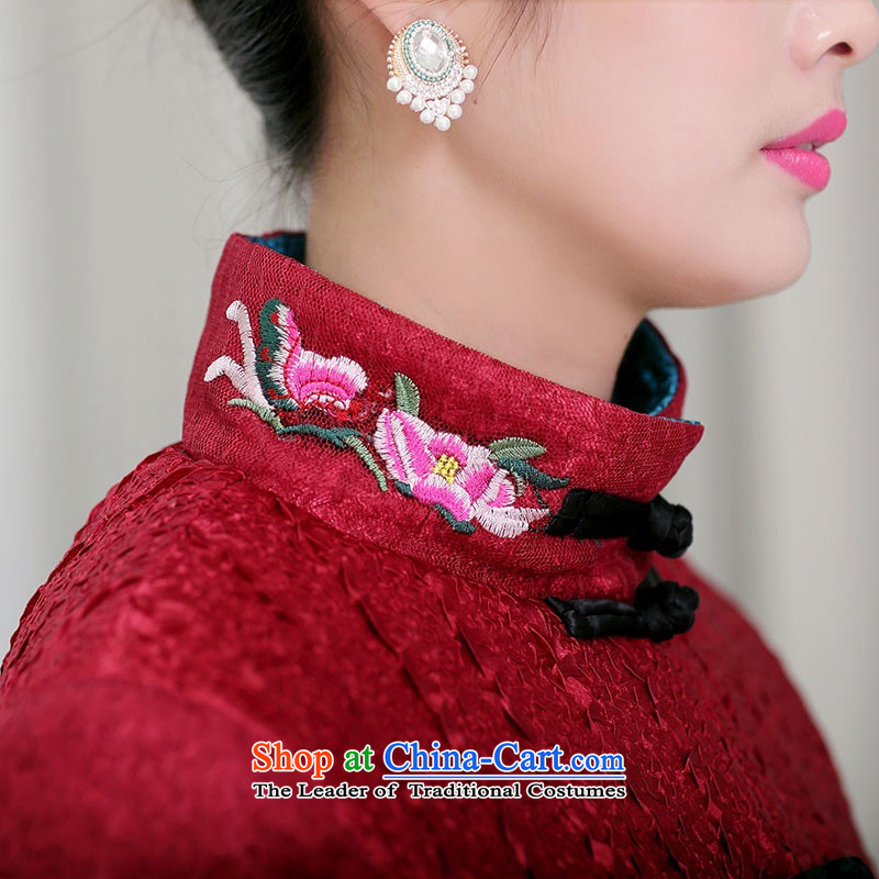2015 Autumn and winter middle-aged ladies MOM pack for winter coat silk creases stylish collar in long cotton coat in Tang Dynasty warm jacket older Embroidery Stamp Algeria sub BOURDEAUX XXXL,UYUK,,, shopping on the Internet