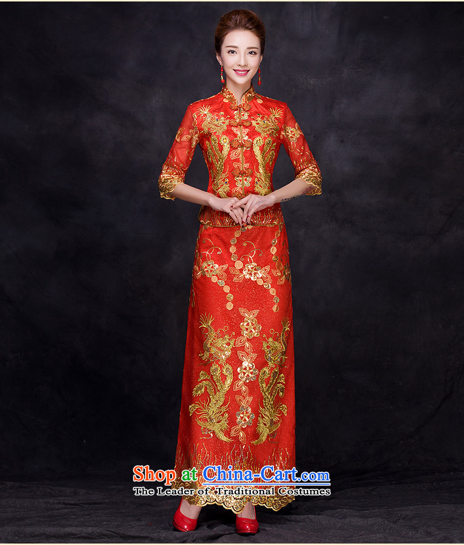 2015 Autumn and winter new dragon use skirt bride dress marriage bows services wedding gown Chinese qipao seven long-sleeved red XL Photo, prices, brand platters! The elections are supplied in the national character of distribution, so action, buy now enjoy more preferential! As soon as possible.